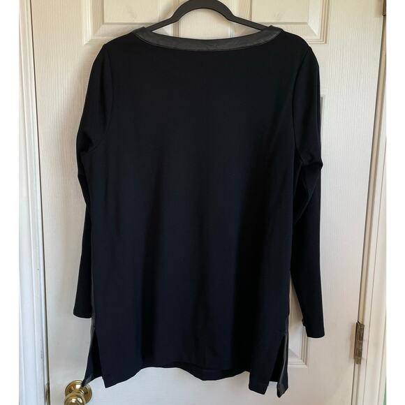 Chico’s Tunic Top Black Faux Leather Accents Long Sleeves Sz L Whimsigoth Edgy - Picture 3 of 9